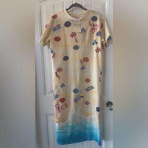 Farm Rio for Anthropologie Cotton Summer Dress with Vibrant Beach Print